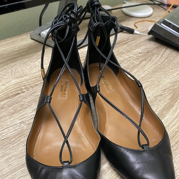 Aquazzura Black Christie Leather Ballet Flats - Picture 2 of 10